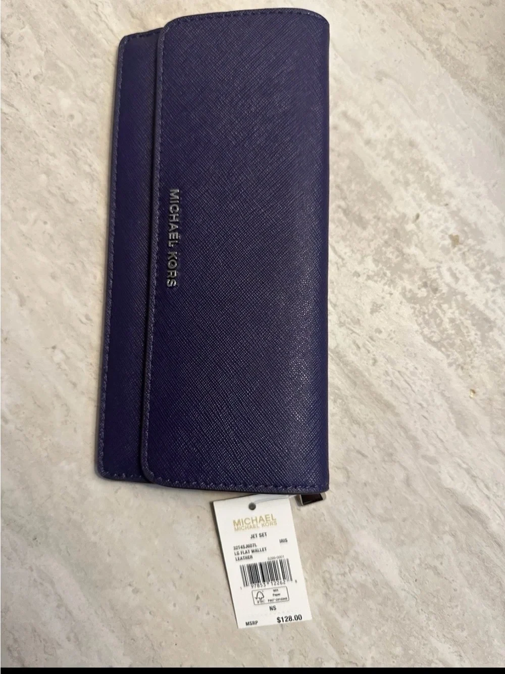 Michael Kors Purple Saffiano Trifold Wallet with Gold Logo - Picture 1 of 6